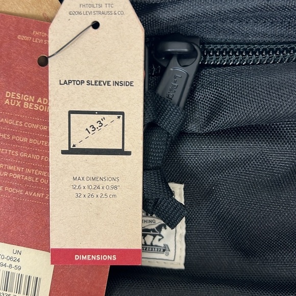 Levi's Nylon Backpack Black Interior Laptop Sleeve School NWT - Picture 5 of 13